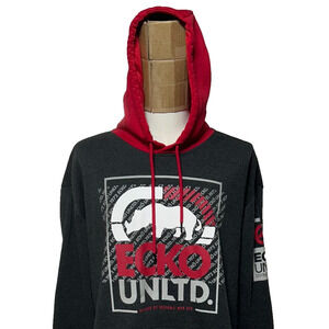 Ecko Unlimited Hoodie Y2K Mens 4XL Gray Red Rhino Logo Pullover Hip Hop Skater